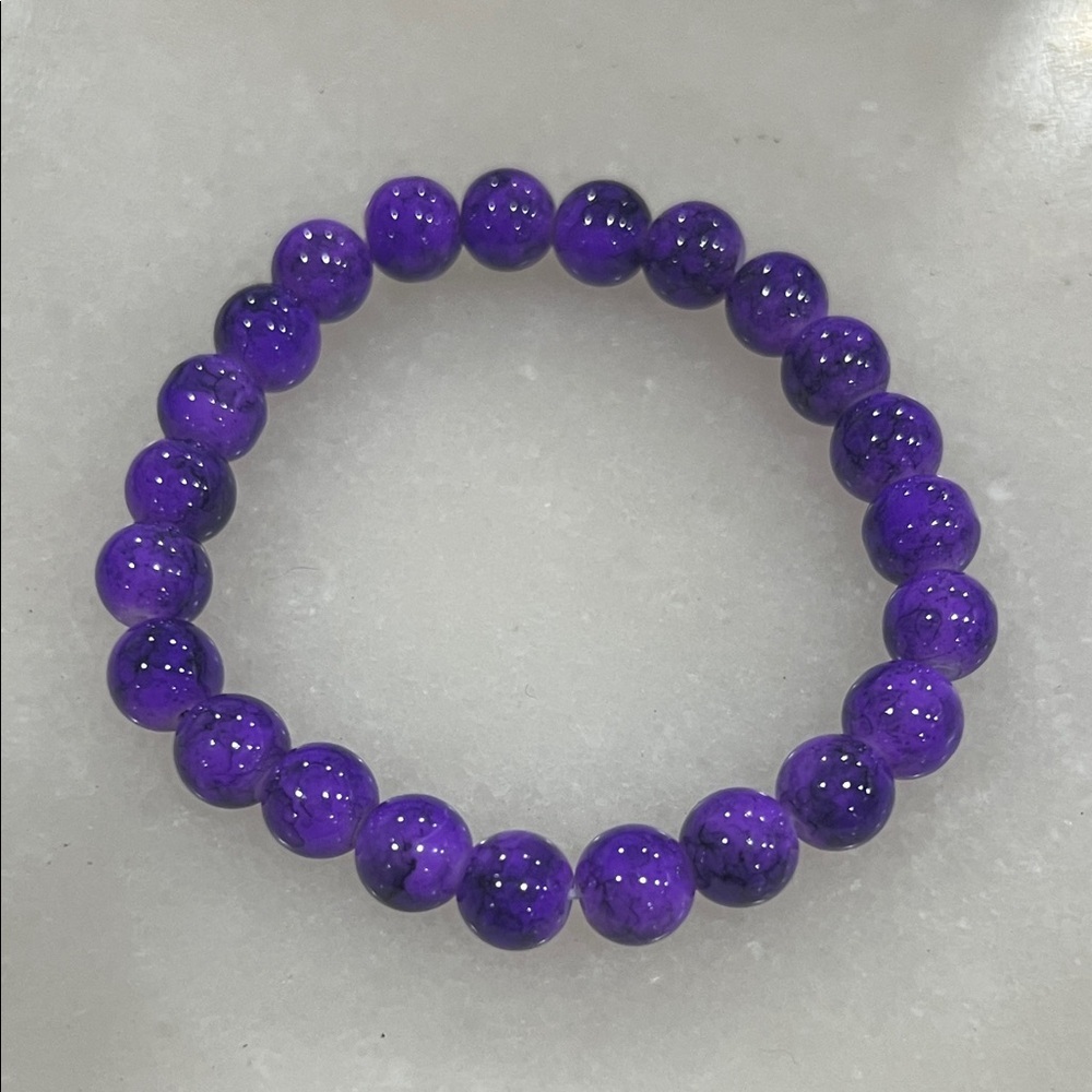 Purple Beaded Stretch Bracelet Handmade Resin Jewelry